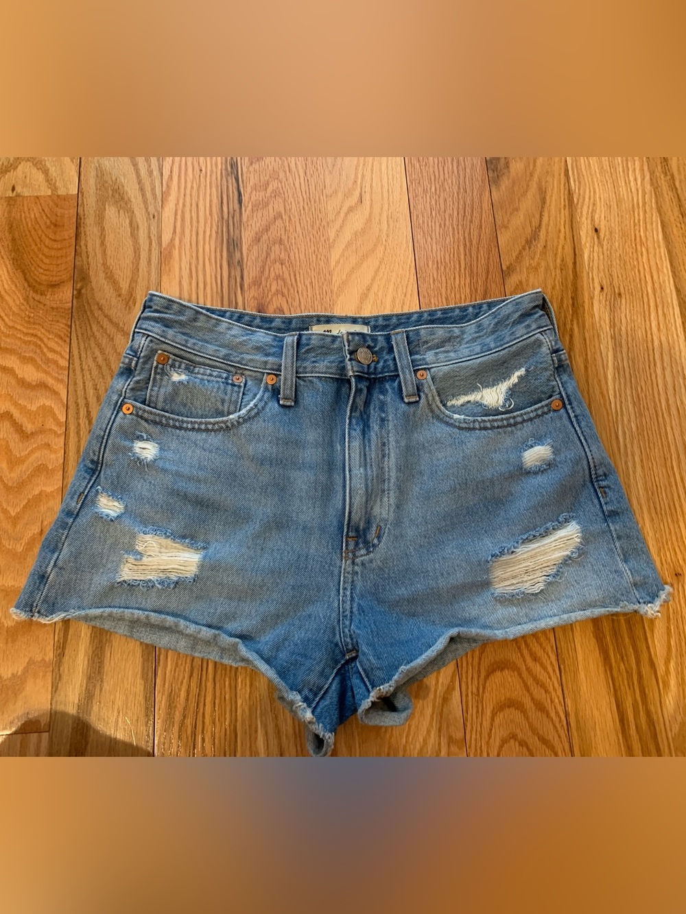 Madewell Distressed High-Rise Denim Shorts - Light Blue
